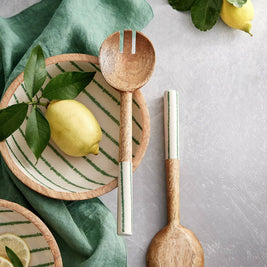 Couverts à salade en bois de manguier: Rayure citron / OS