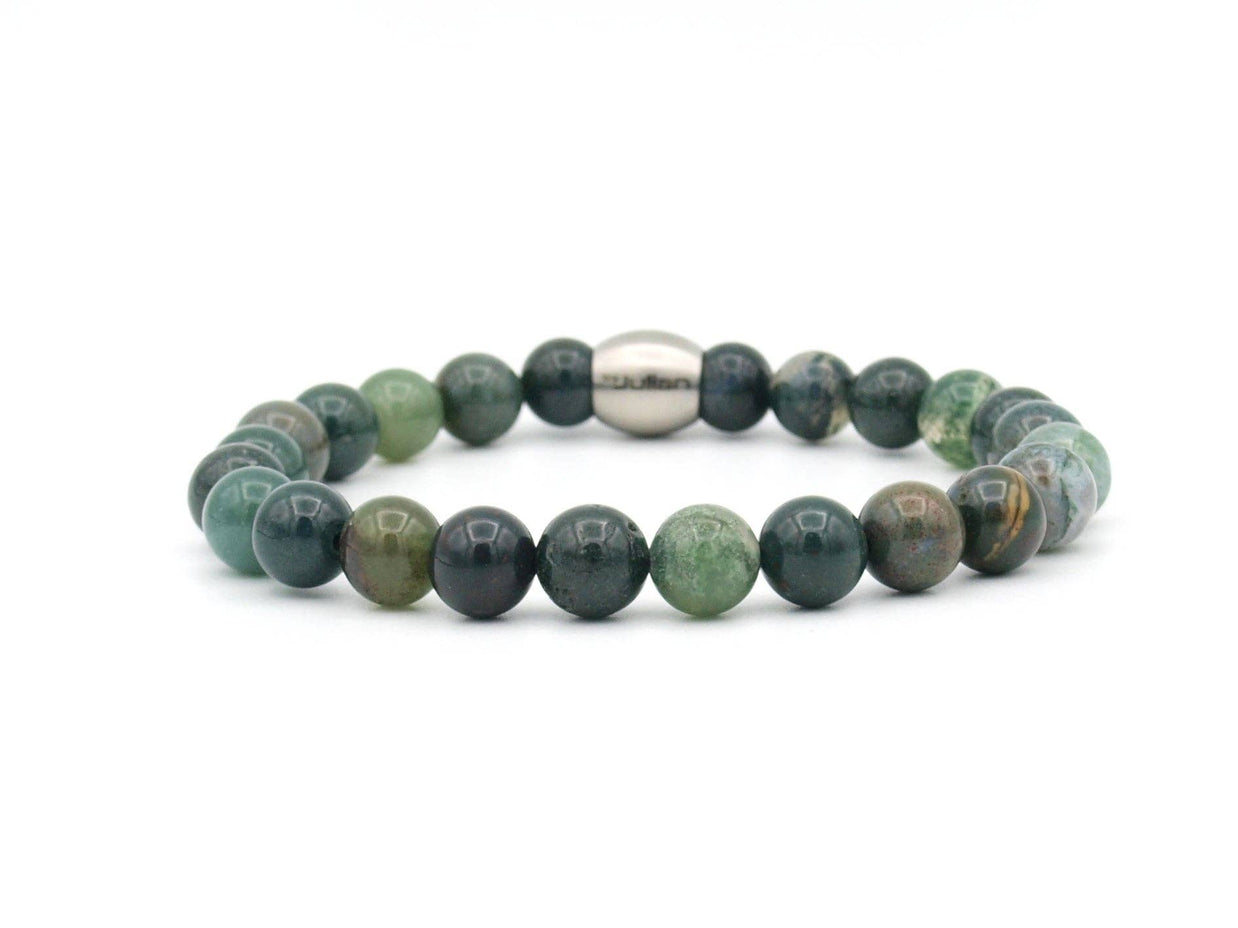 Bracelet pour homme en agate mousse de 8 mm: XL- 20 cm