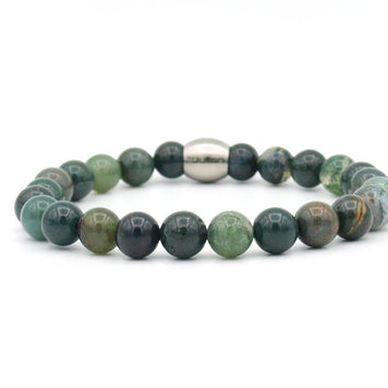 Bracelet pour homme en agate mousse de 8 mm: L- 19 cm