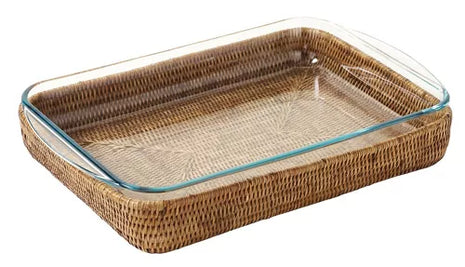Plat à gratin en rotin et pyrex