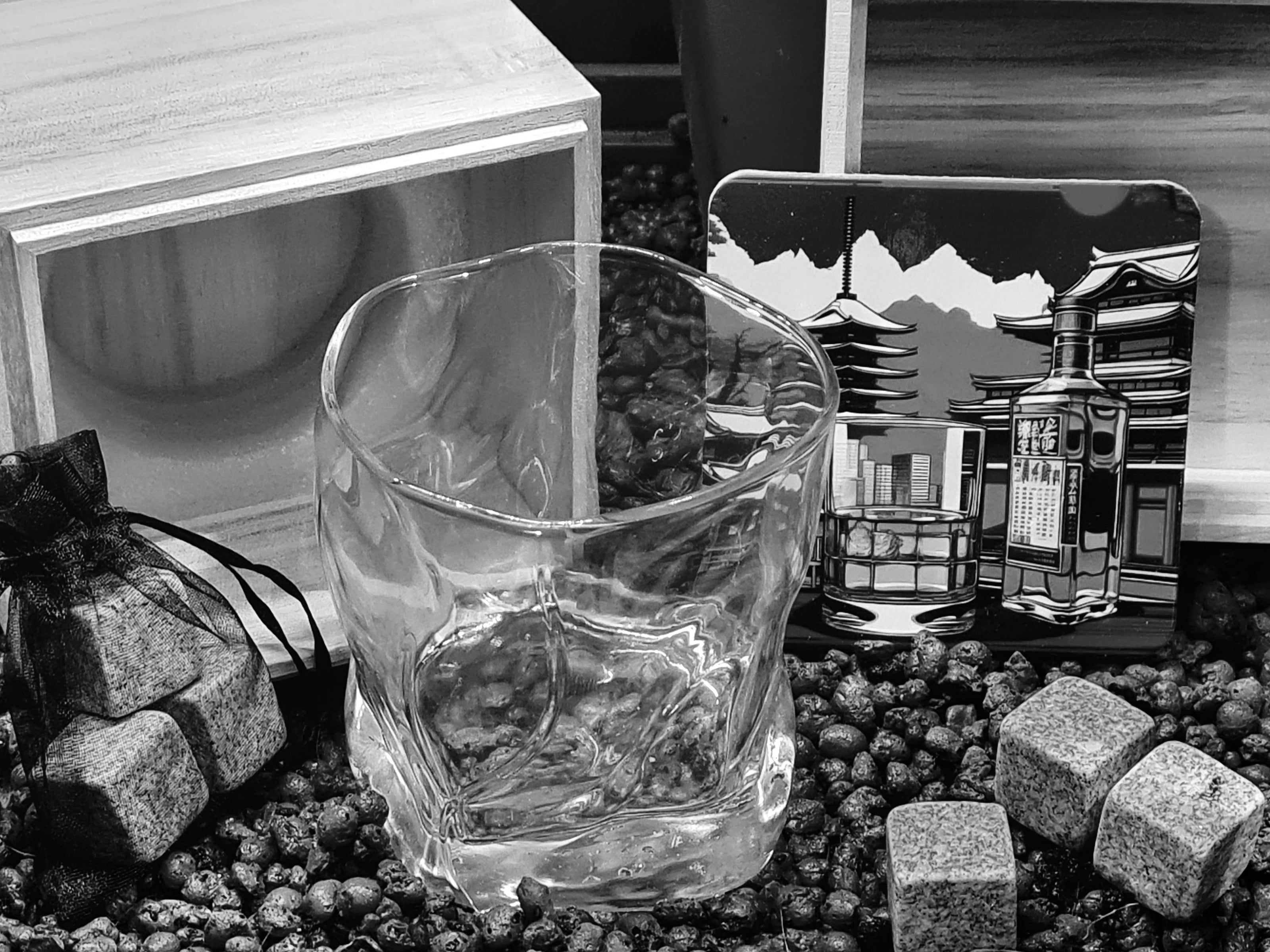 Verres japonais avec boîte cadeau, glaçons en granit et sous-verres | 369: Deux verres