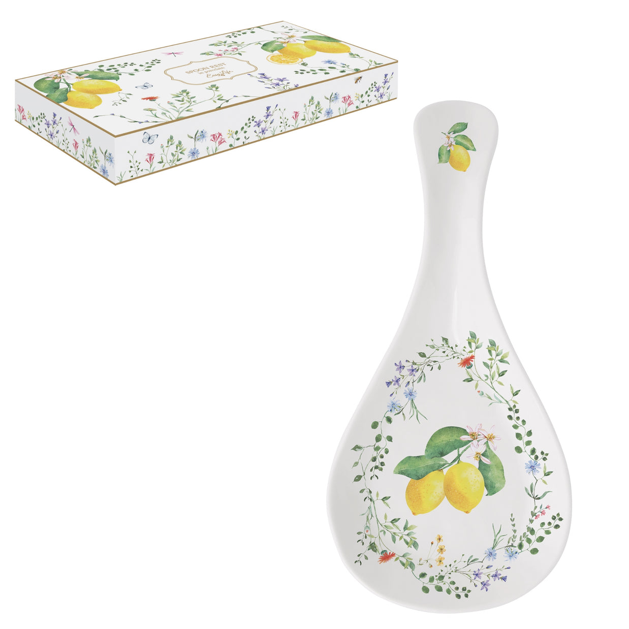 REPOSE CUILLERE EN PORCELAINE 26x12cm FLEURS ET CITRONS