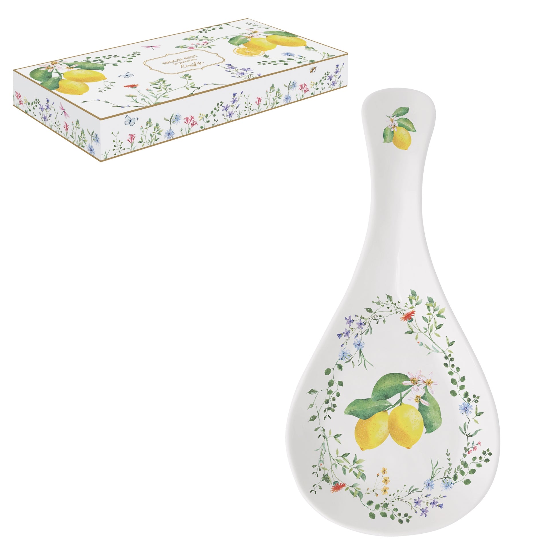 REPOSE CUILLERE EN PORCELAINE 26x12cm FLEURS ET CITRONS