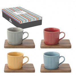 COFFRET 4 TASSES A CAFE 11CL EN PORCELAINE AVEC SOUCOUPE ACCACIA TAKE A BREAK