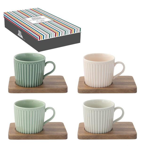 COFFRET 4 TASSES A CAFE 11CL EN PORCELAINE AVEC SOUCOUPE ACCACIA TAKE A BREAK
