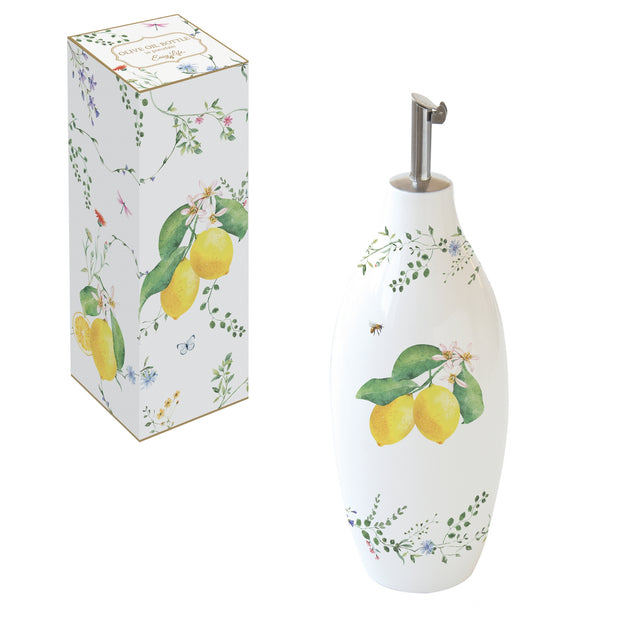 BOUTEILLE A HUILE 30CL EN PORCELAINE FLEURS ET CITRONS