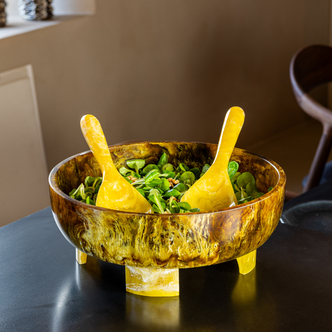 Couverts à salade | Ensemble d'ustensiles à salade | Paon | Soleil jaune