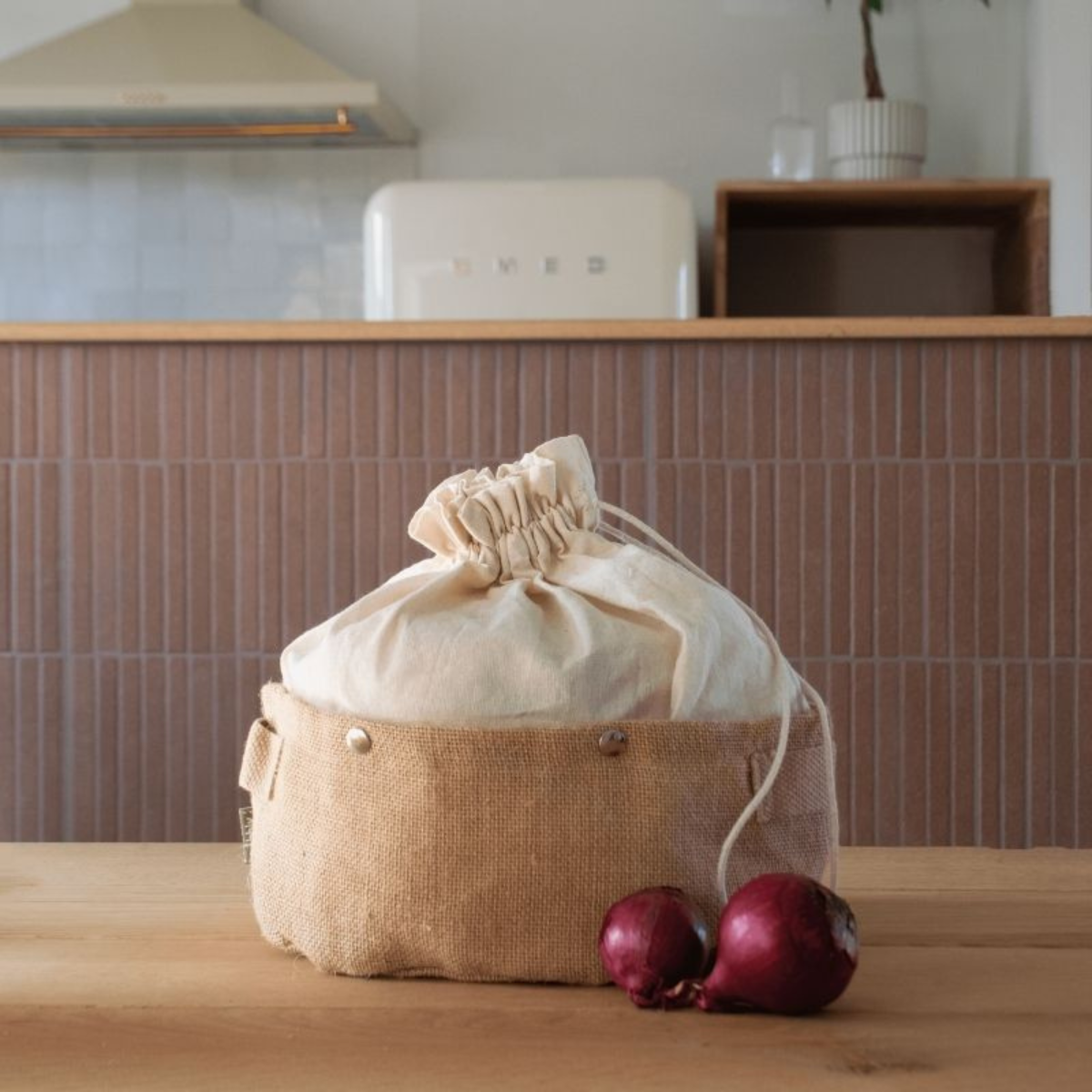 Corbeille à pain et sac amovible, coton bio, taille L