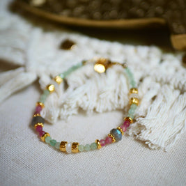 Bracelet Prerana en acier inoxydable avec aventurine, tourmaline rose et labradorite