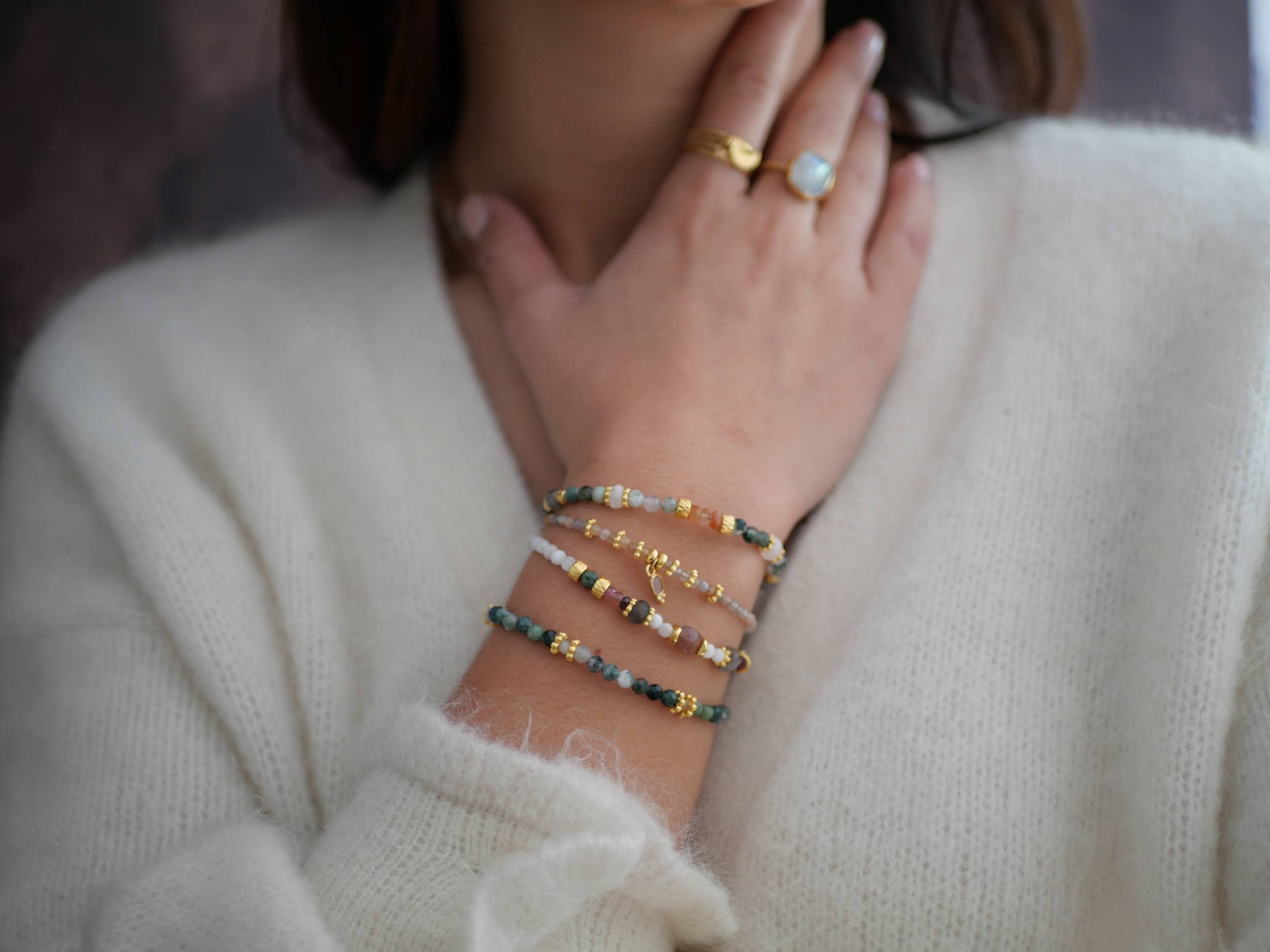BRACELET DHANYATA PIERRE DE LUNE ORANGE ET AGATE INDIENNE
