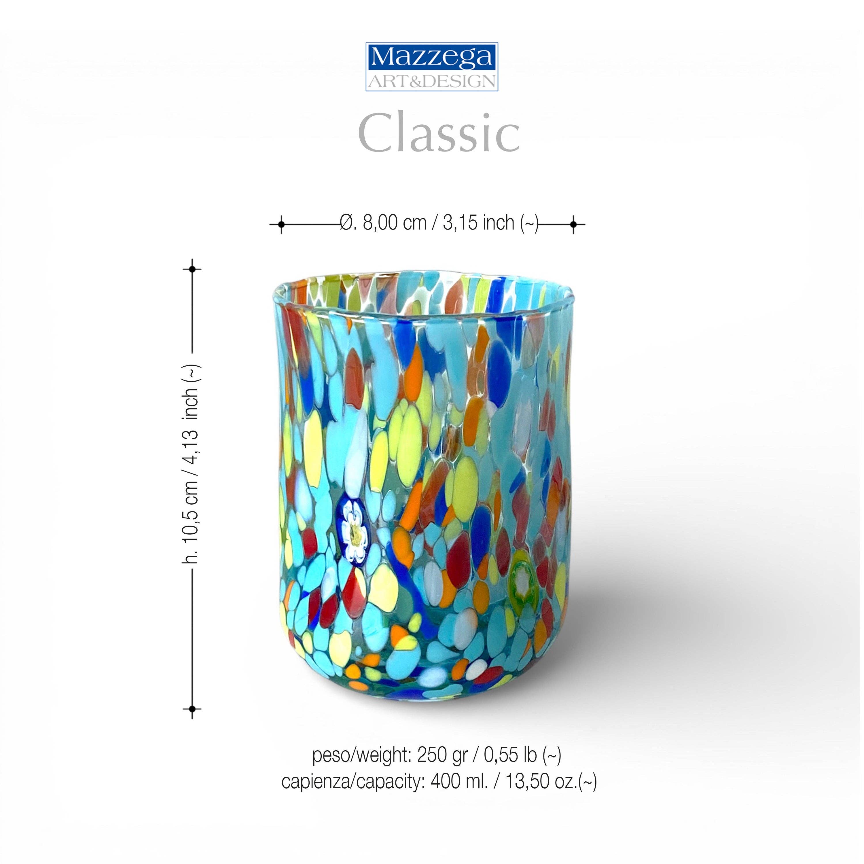 Verres Cylindr  Classique en Verre Soufflé et Travaillé à la Main avec Murrines de Murano, ligne 