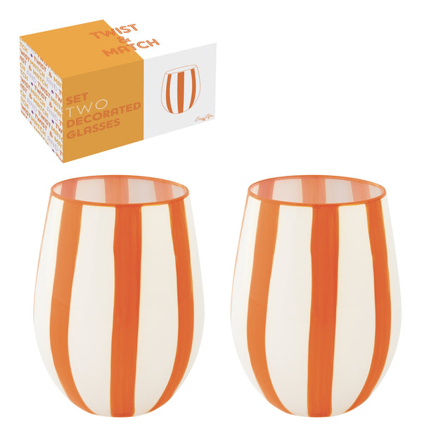 COFFRET 2 VERRES EN VERRE DECORE A LA MAIN - TWIST & MATCH - ORANGE LIFE