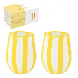2 VERRES EN VERRE DECORE A LA MAIN - TWIST & MATCH - JAUNE SUMMER