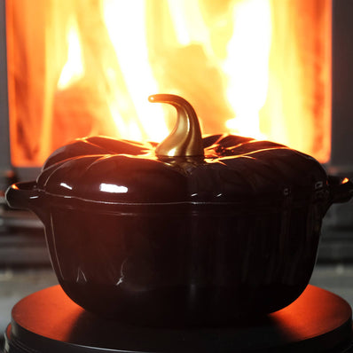Cocotte en fonte émaillée en forme de citrouille, four hollandais, noire