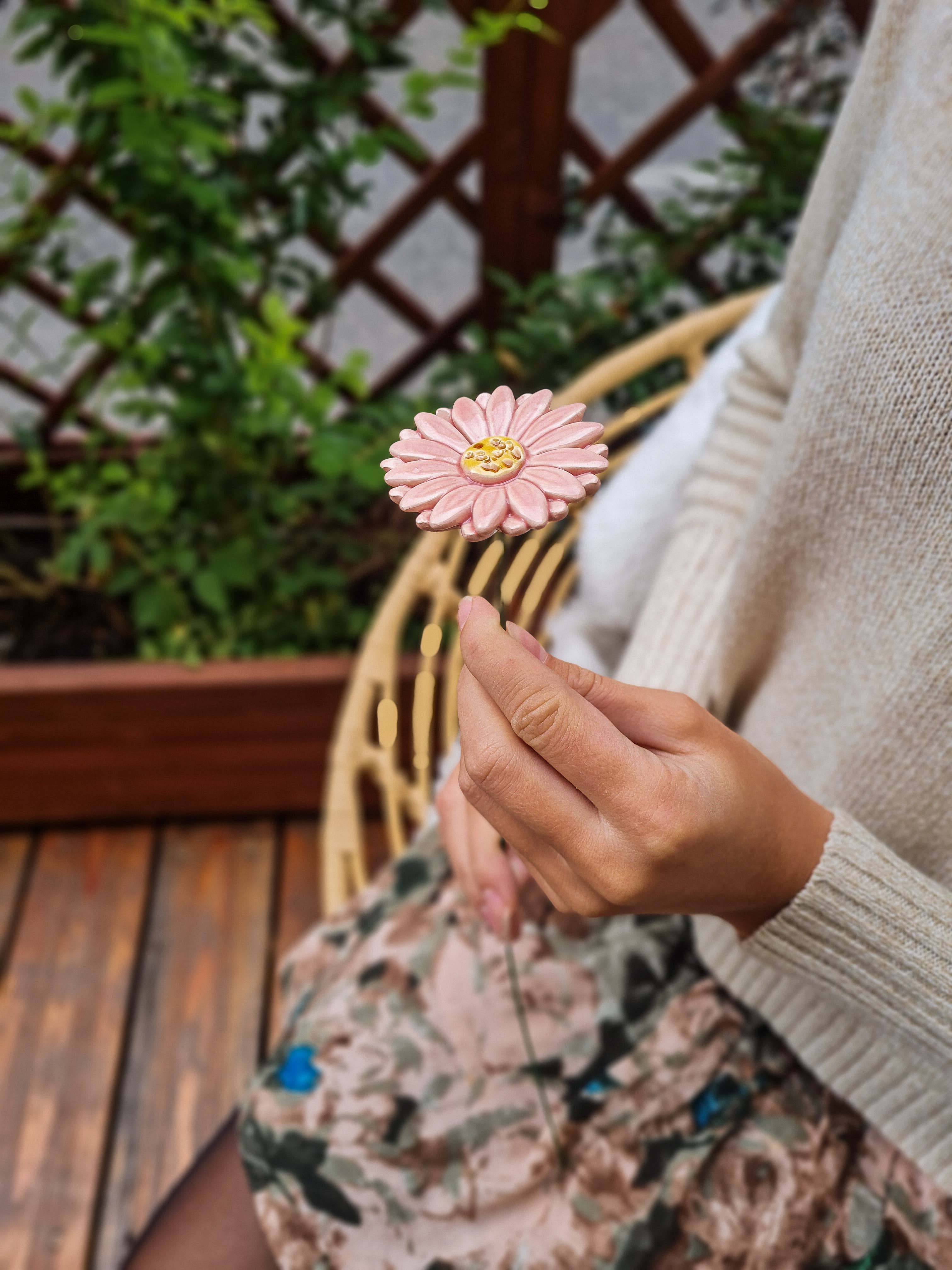 Gerbera en céramique diamètre env. 5 cm | tige 39 cm: Rouge