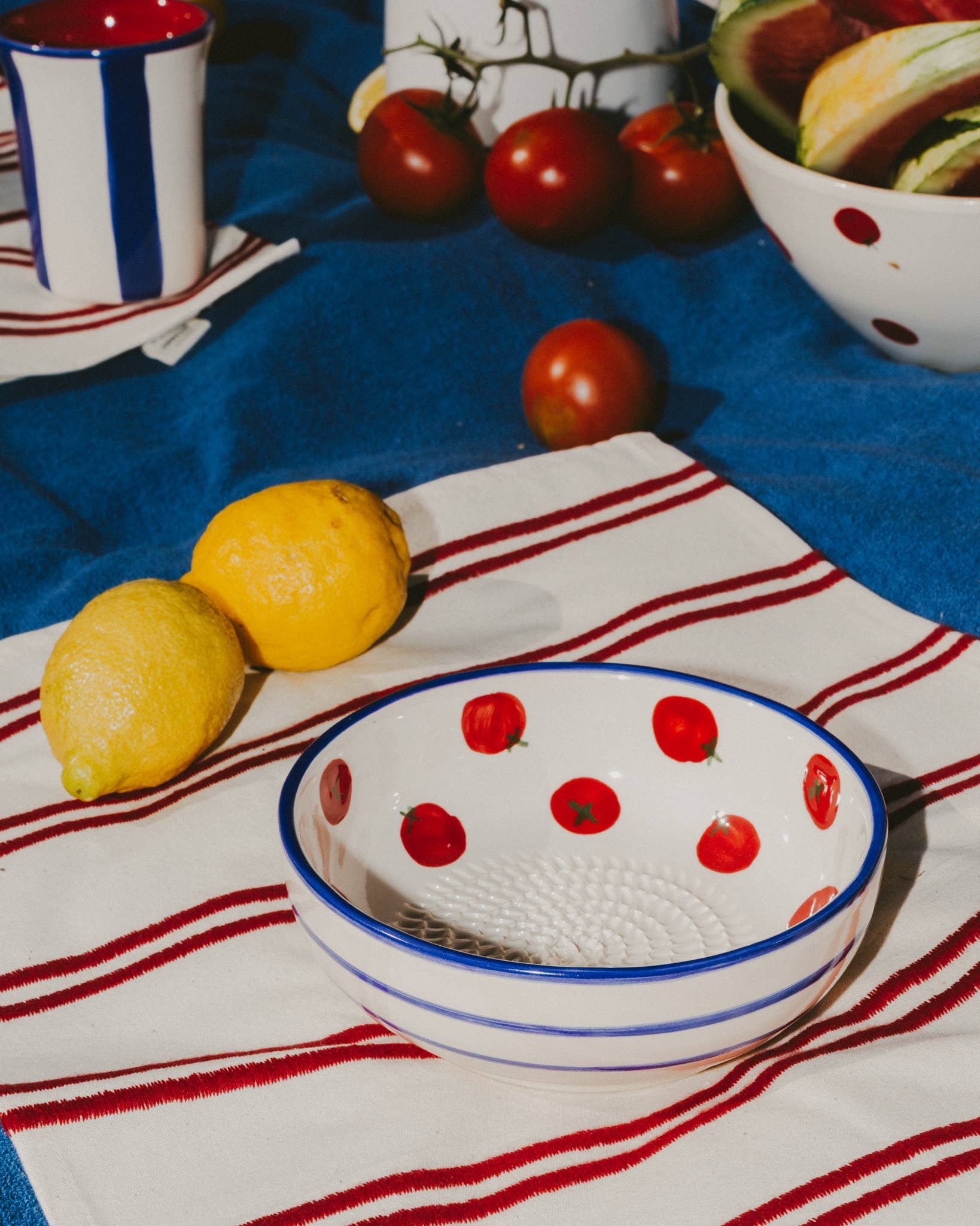 Plaque râpe à ail en céramique - Moyenne Rouge et Bleue - Pomodoro: AVEC EMBALLAGE