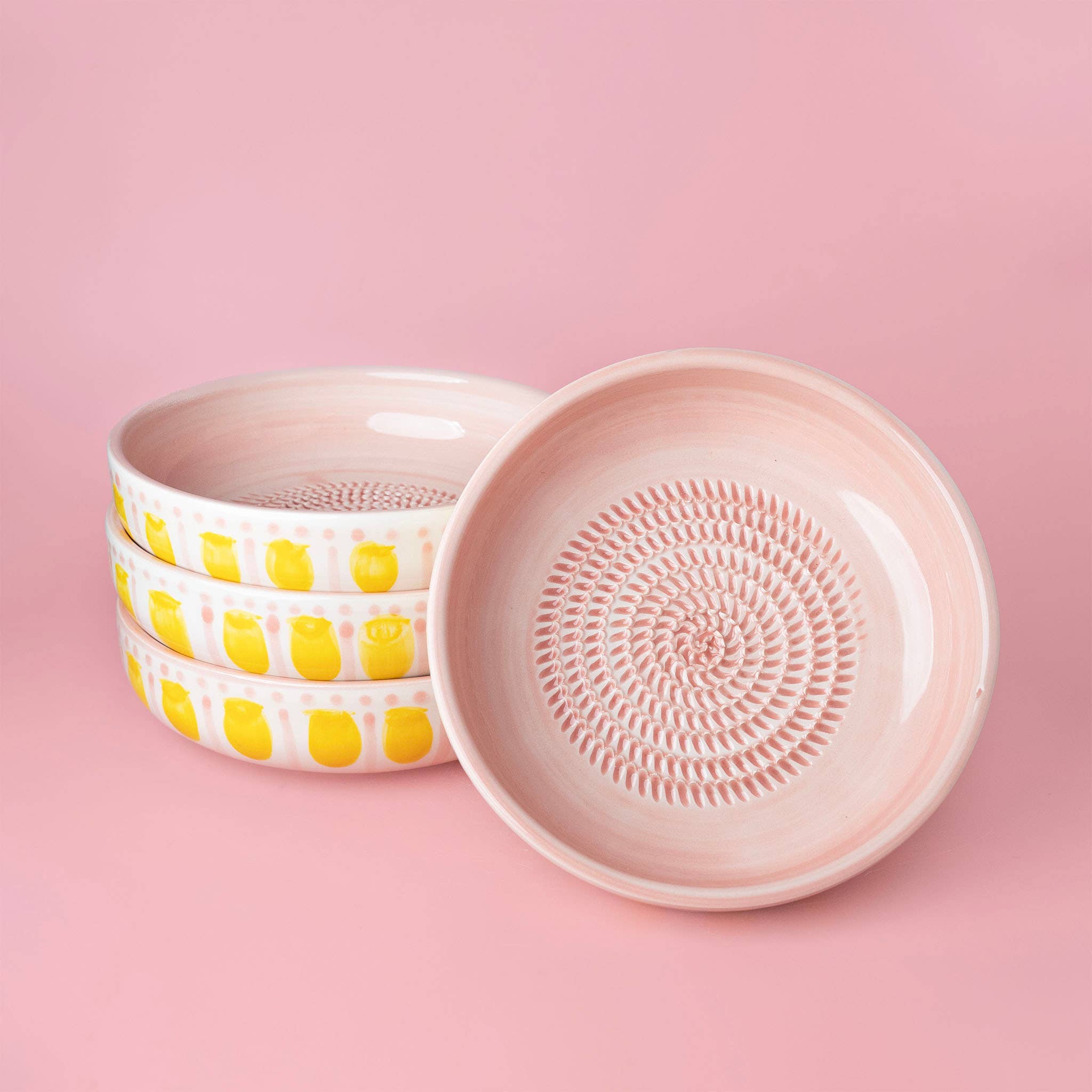 Assiette râpe à ail - Grande céramique rose - Valentina