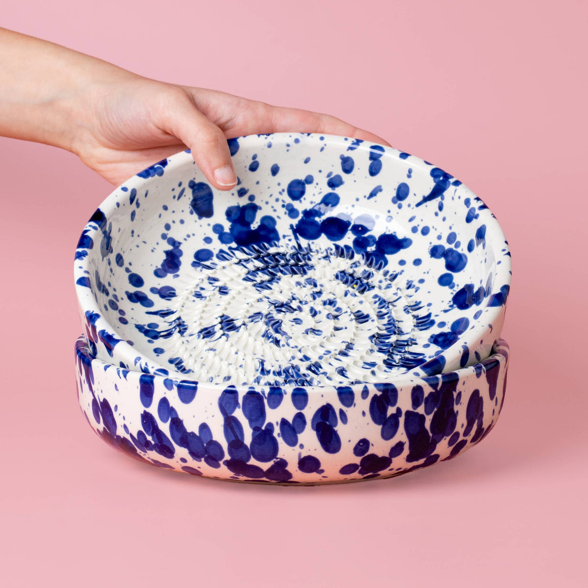 Assiette râpe à ail - Grande en céramique bleue - Perse