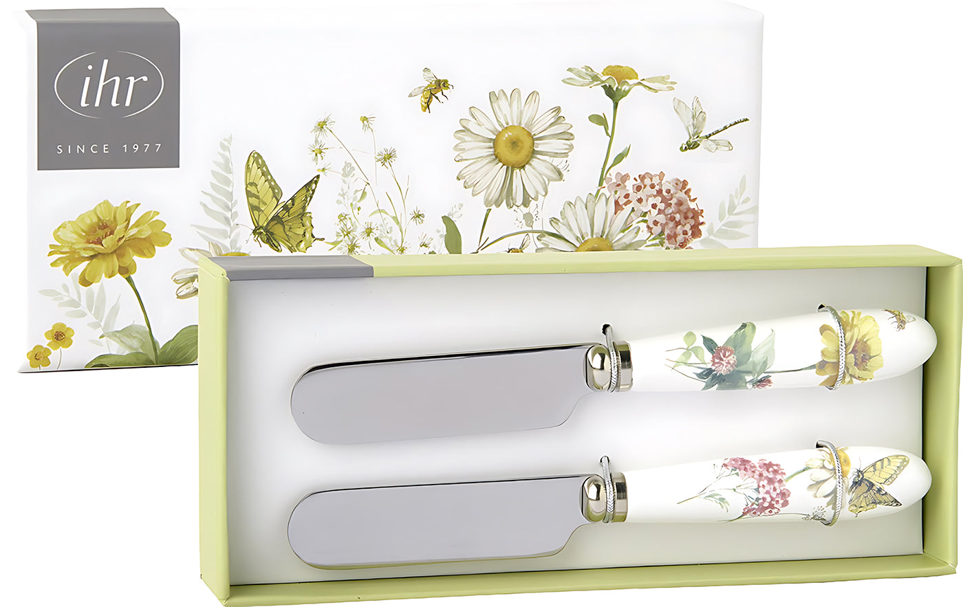 SET 2 COUTEAU BEURRE Fleurs sauvages et papillons