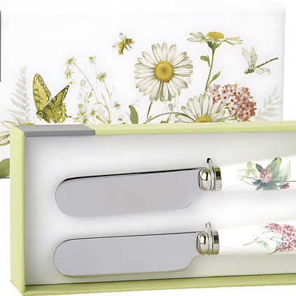 SET 2 COUTEAU BEURRE Fleurs sauvages et papillons