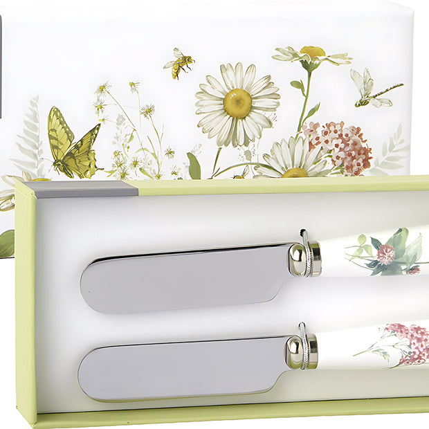 SET 2 COUTEAU BEURRE Fleurs sauvages et papillons