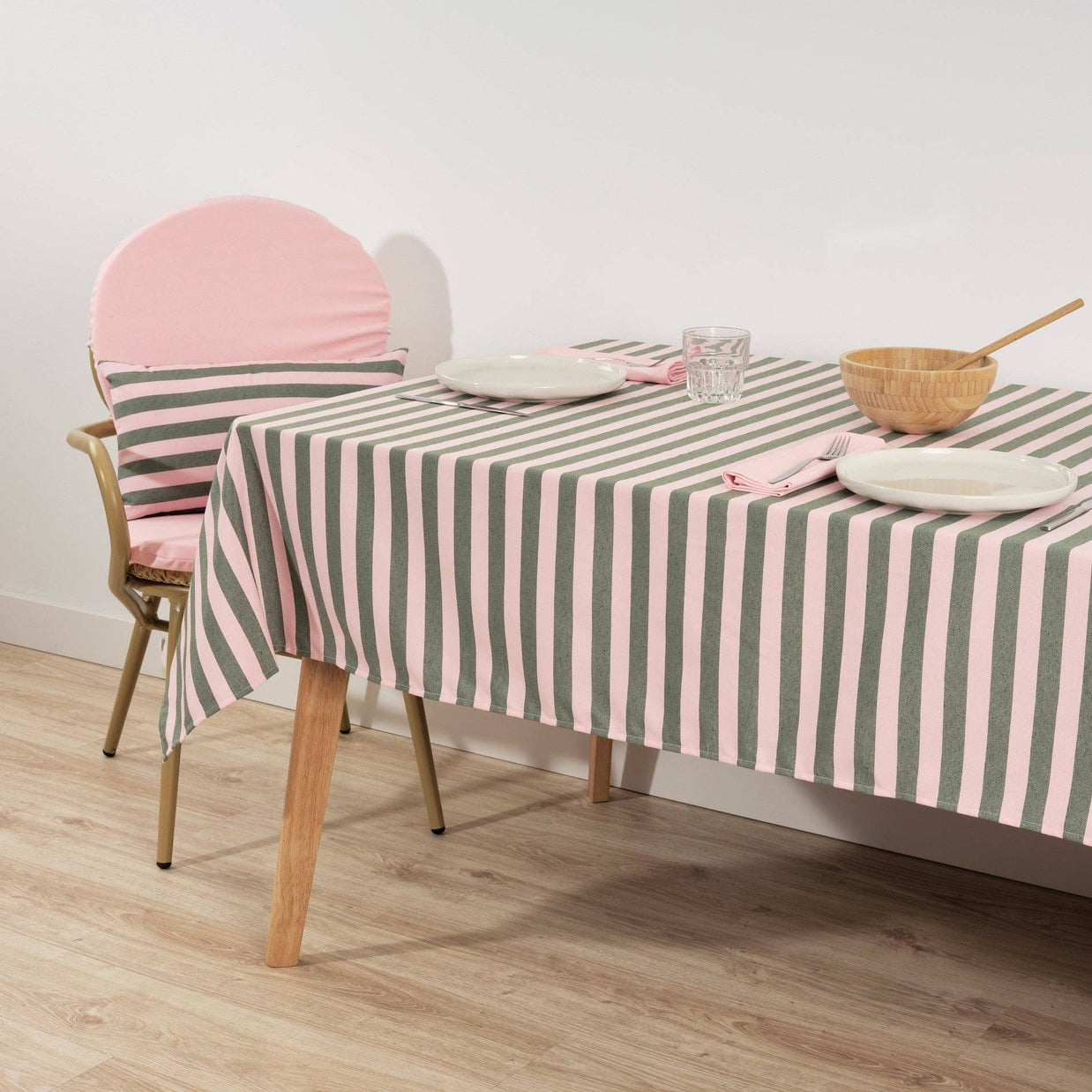 Nappe en jacquard Maglia Raya Rosa et Moss: 300 x 160 cm