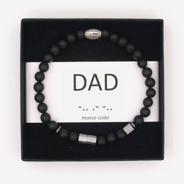 Bracelet Morse Code 'Dad' en onyx émaillé (6 mm): Argent / XL - 20 cm