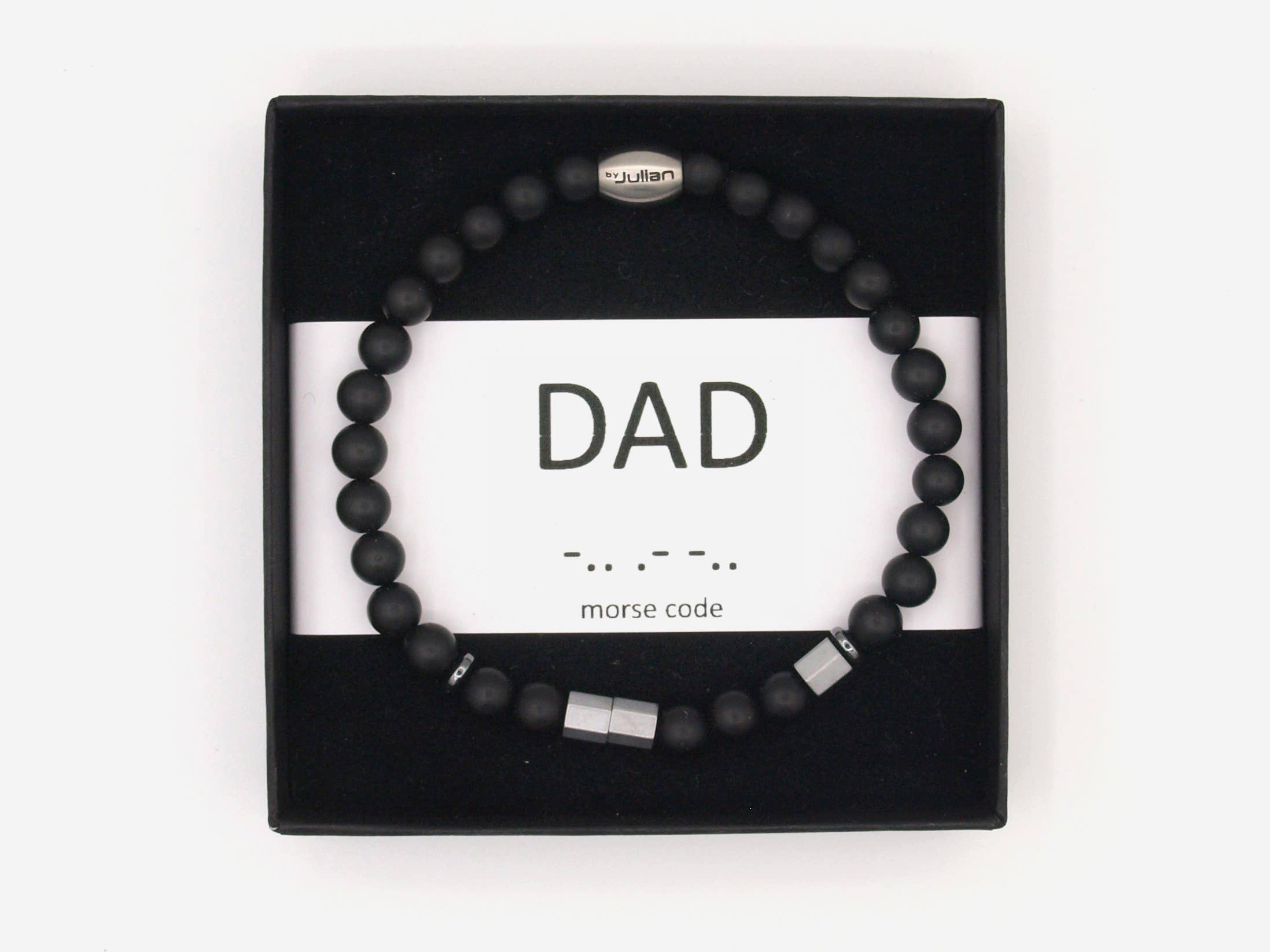 Bracelet Morse Code 'Dad' en onyx émaillé (6 mm): Argent / L à 19 cm