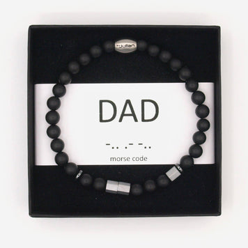 Bracelet Morse Code 'Dad' en onyx émaillé (6 mm): Argent / L à 19 cm