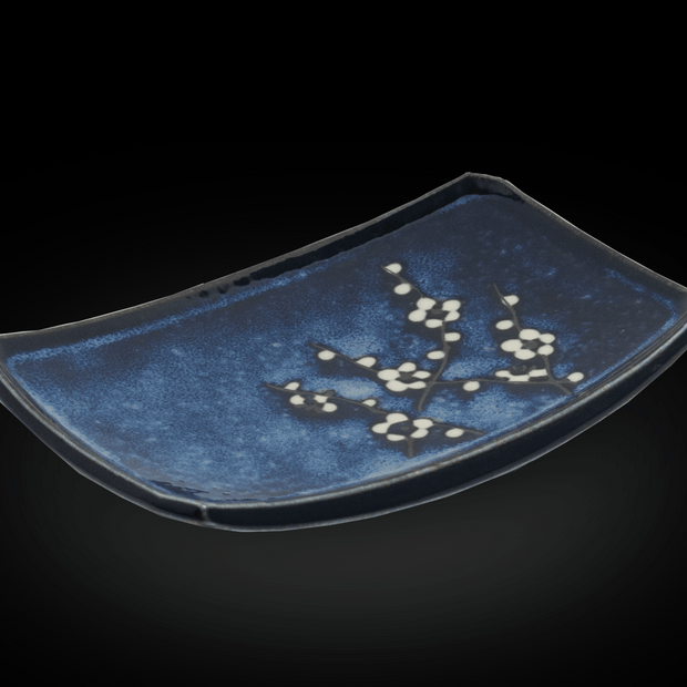 Plateau à Sushi Hanablue 22 x 15cm, porcelaine, EDO JAPAN