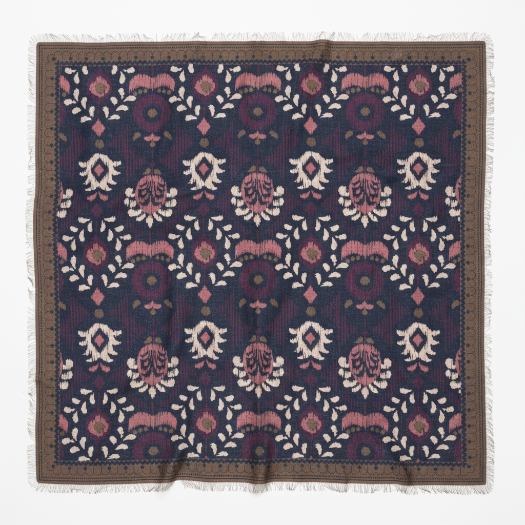 FOULARD LAINE ET SOIE IKAT MARINE
