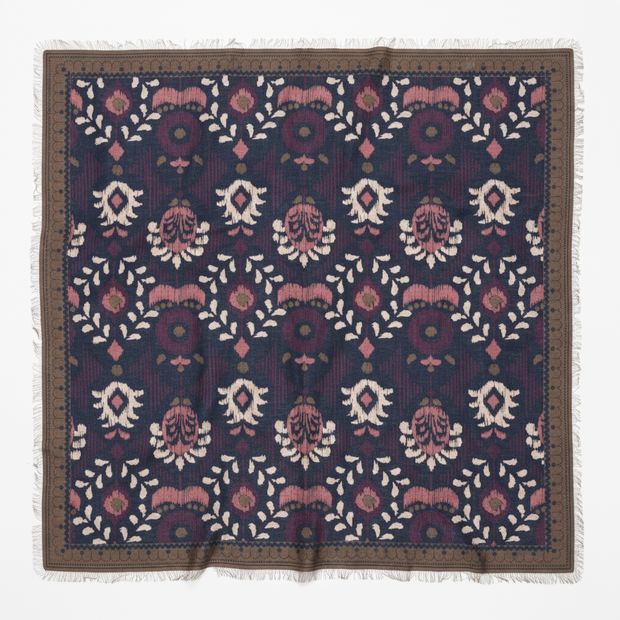 FOULARD LAINE ET SOIE IKAT MARINE