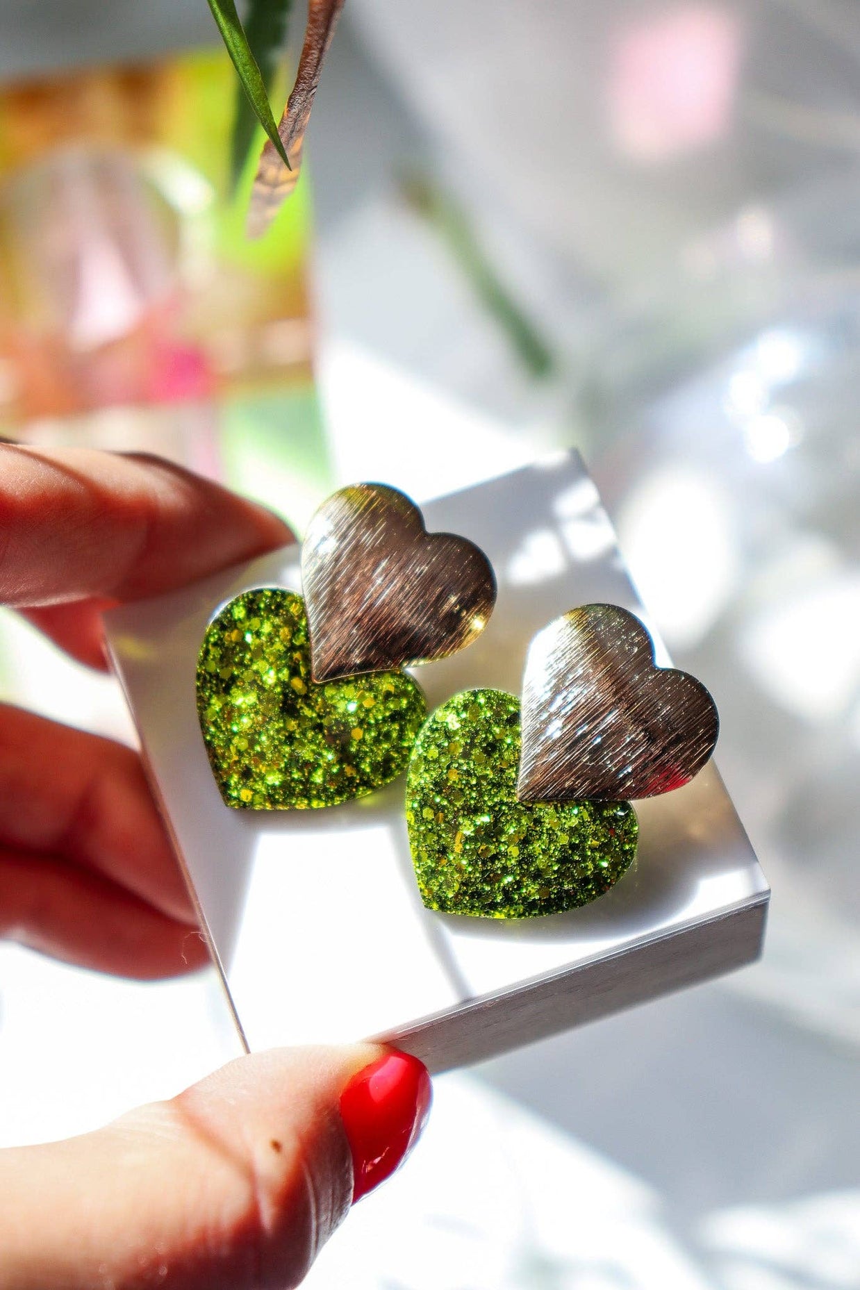 Boucles d'oreilles Coeur citron vert