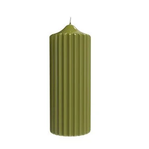 Bougie Nervurée Laque Brillante 8x20 cm Olive, Engels Kerzen