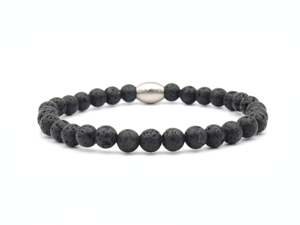 Bracelet homme Enam en perles de lave 6 mm avec logo en acier inoxydable: XL- 20 cm