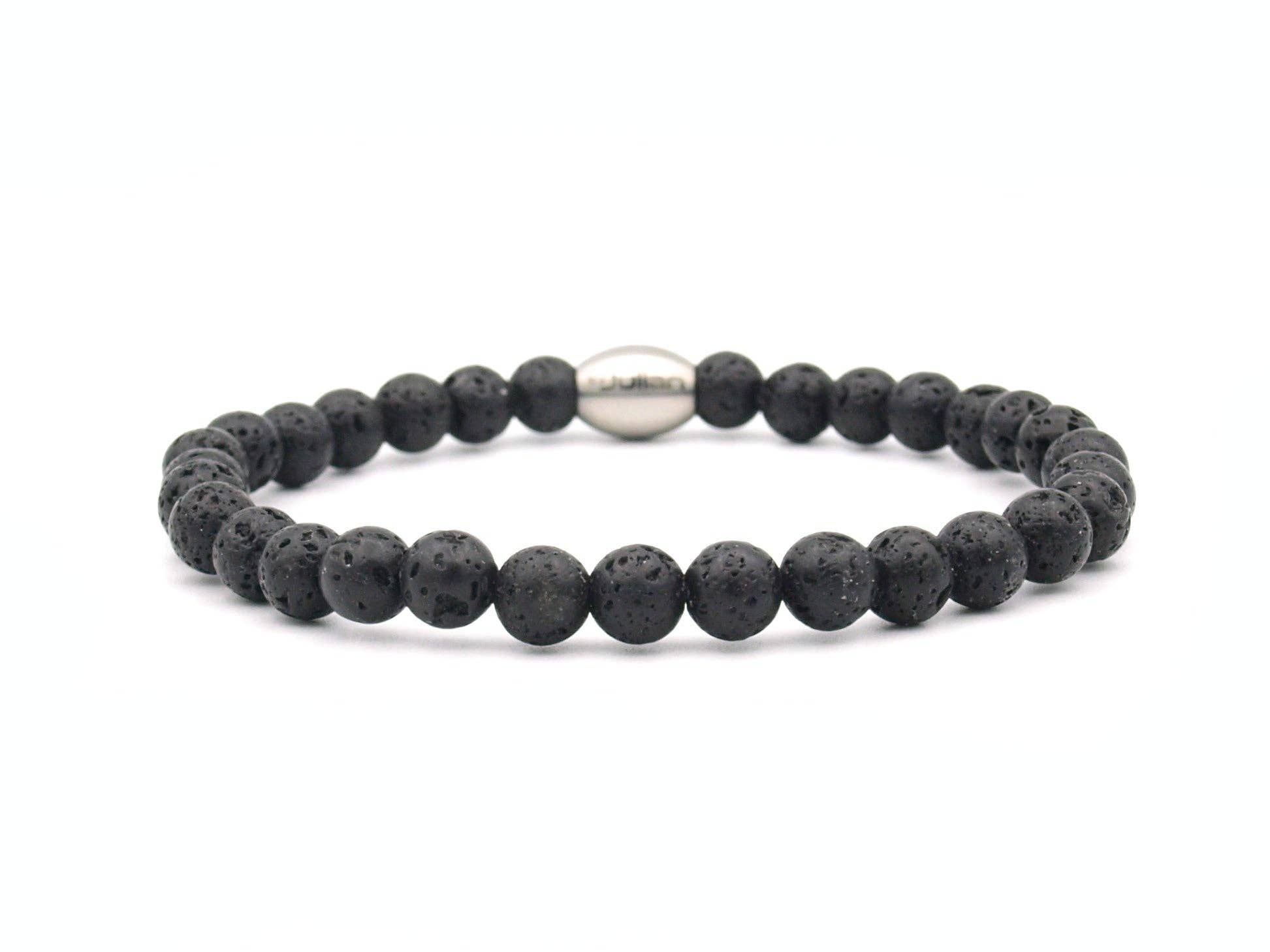 Bracelet homme Enam en perles de lave 6 mm avec logo en acier inoxydable: XL- 20 cm