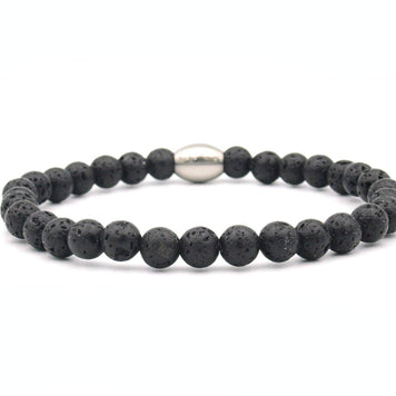 Bracelet homme Enam en perles de lave 6 mm avec logo en acier inoxydable: XL- 20 cm