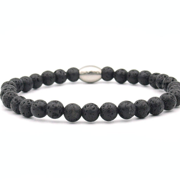 Bracelet homme Enam en perles de lave 6 mm avec logo en acier inoxydable: XL- 20 cm