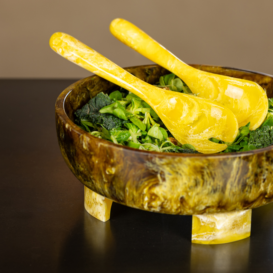Couverts à salade | Ensemble d'ustensiles à salade | Paon | Soleil jaune