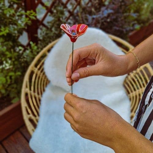 Petit coquelicot en céramique, diamètre env. 4 cm (tige 19,5 cm / 27 cm): Blanc