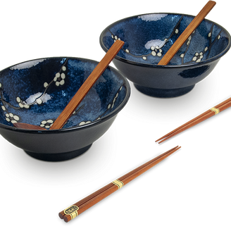 Ramenbowlset,  Hanablue, 22x9cm, 2 pers., giftbox, EDO JAPAN