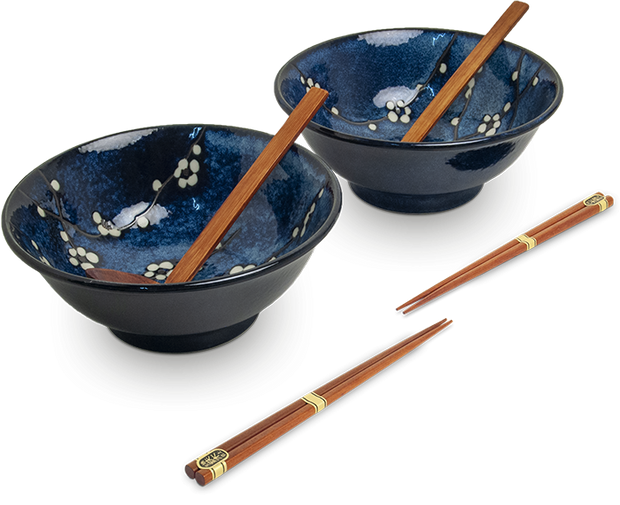 Ramenbowlset,  Hanablue, 22x9cm, 2 pers., giftbox, EDO JAPAN