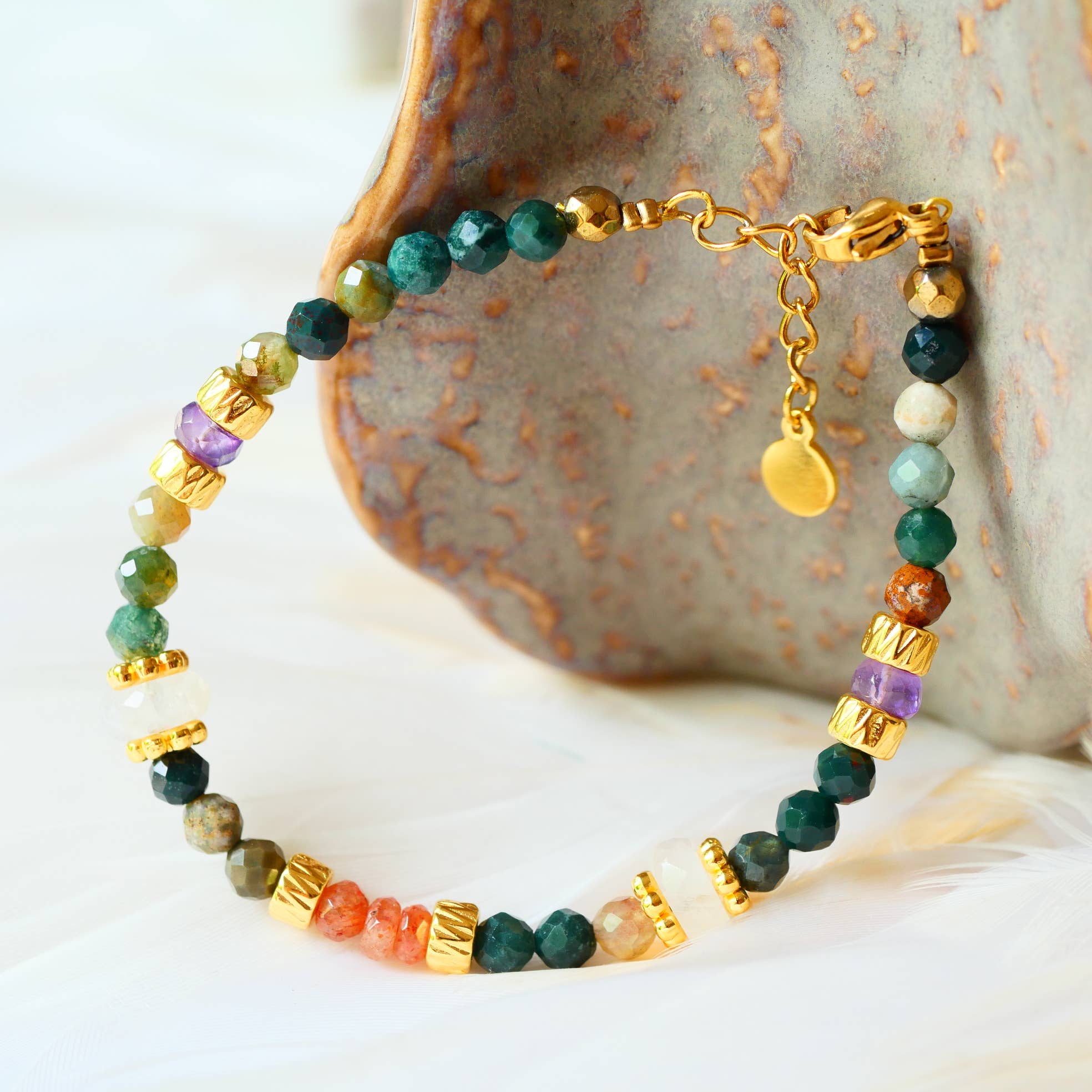 BRACELET DHANYATA PIERRE DE LUNE ORANGE ET AGATE INDIENNE