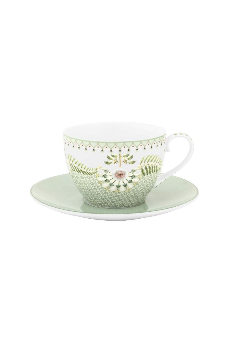 Tasse et Soucoupe Lily&Lotus Carreaux Vert Clair