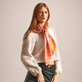 Foulard carré 90x90cm en cachemire imprimé ANÉMONE LILAS