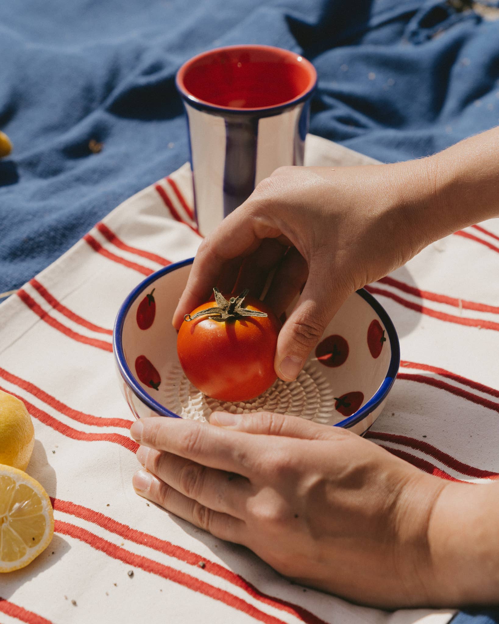 Plaque râpe à ail en céramique - Moyenne Rouge et Bleue - Pomodoro: AVEC EMBALLAGE