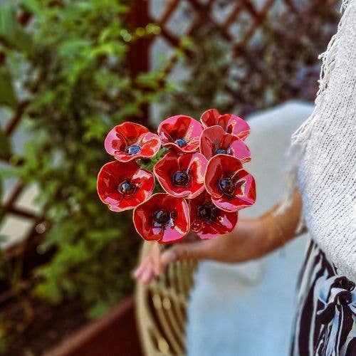 Petit coquelicot en céramique, diamètre env. 4 cm (tige 19,5 cm / 27 cm): Blanc