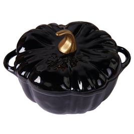 Cocotte en fonte émaillée en forme de citrouille, four hollandais, noire