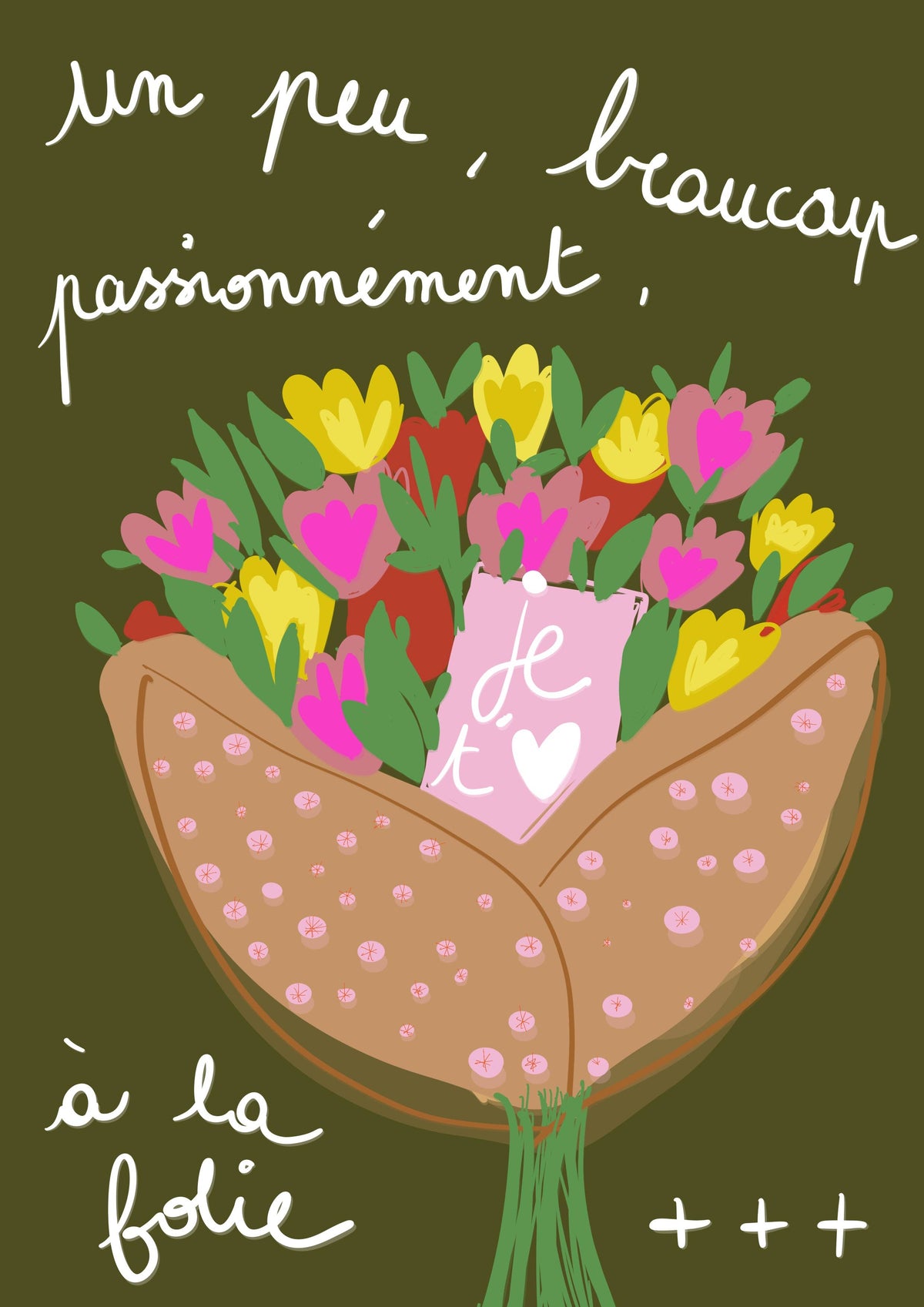 Carte postale bouquet je t'aime: Lot de 10 cartes avec enveloppes