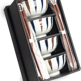 Set 4 bols + baguettes Stripes